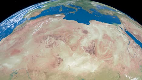 Sahara-desert-in-planet-earth,-aerial-view-from-outer-space