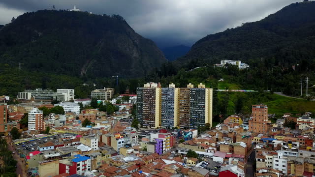 Aerial/Drone-view-of-Monserrate-in-Bogotá,-Colombia