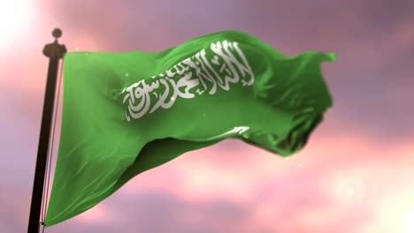 Flagge-von-Saudi-Arabien-winken-wind-langsam:-bei-Sonnenuntergang,-loop