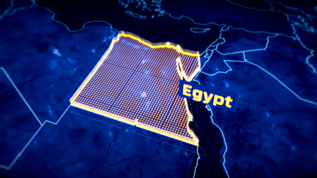 Visualización-en-3D-Egipto-país-frontera,-contorno-del-mapa-moderno,-viajes