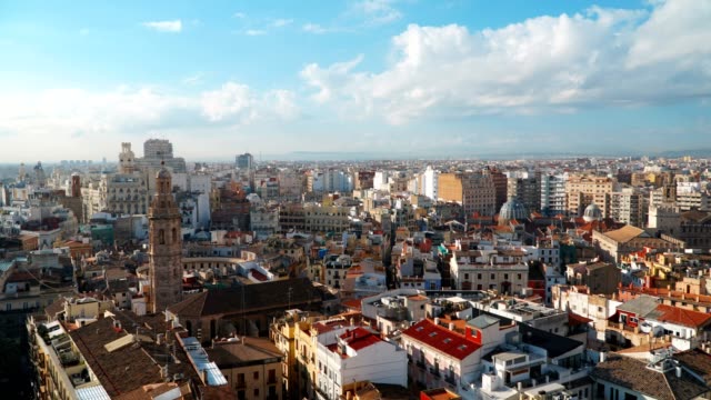 Valencia-Skyline-Aerial-View,-time-lapse.-Valencia-,-Spain.
