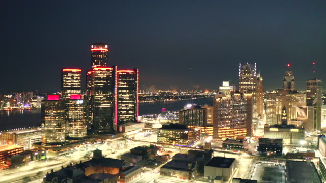 Detroit-downtown-winter-night-aerial