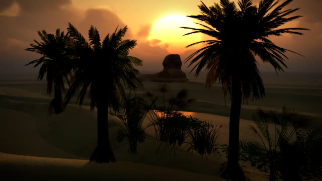 Ägyptische-Sphinx-Desert-Sandsturm-Sand-Dunes-Oase-Sonnenuntergang-Wolken-LOOP