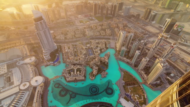 Sonne-Licht-Welt-höchste-Gebäude-Mall-Brunnen-Dach-anzeigen-4-k-Zeit-verfallen-Vereinigte-Arabische-Emirate
