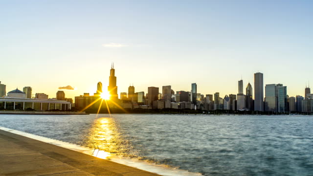 Schöner-Sonnenuntergang-Ortszeit-Chicago-hinfällig,-4-K-1080p