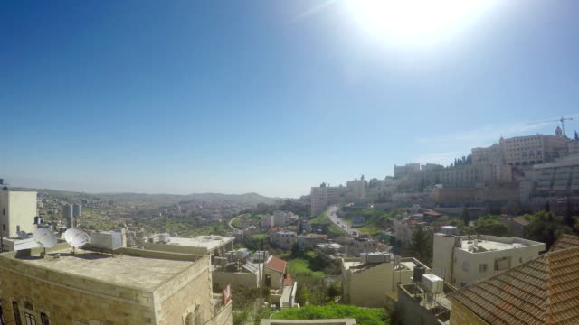 Panoramic-view-to-Bethlehem,-city-with-a-large-number-of-churches,-Palestine,-Israel