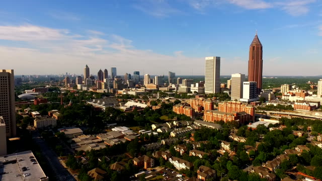 Wide-Aerial-Atlanta-Georgia-Rush-Hour-Traffic-Downtown-City-Skyline
