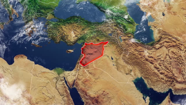 Map-of-Syria-and-borders,-physical-map-Middle-East,-Arabian-peninsula,-map-with-reliefs-and-mountains-and-Mediterranean-sea
