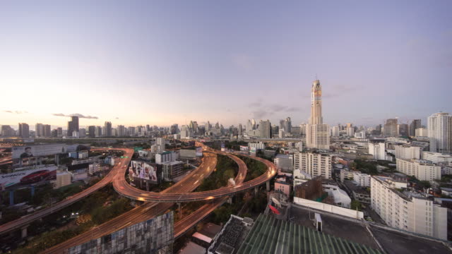 4k-time-lapse,-Sunrise-in-Express-way,-Bangkok,-Thailand