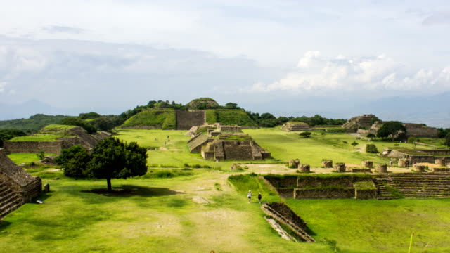 Monte-Albán,-Chiapas,-México,-zapotecas-antiguos-mesoamericanos-pirámides,-Time-Lapse