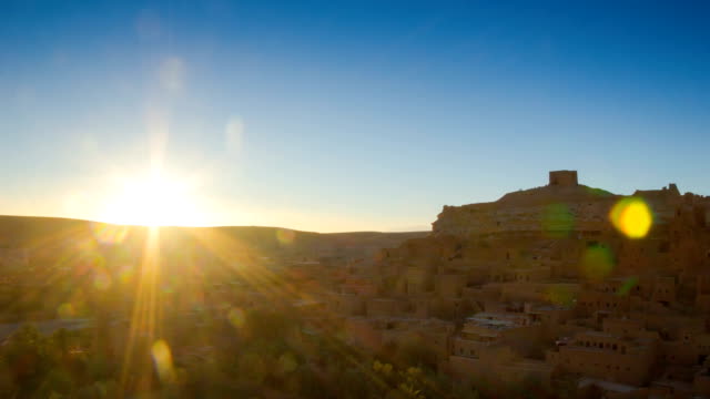 Old-castle-Kasbah-Ait-Ben-Haddou-sunset-zoom-out--timelapse