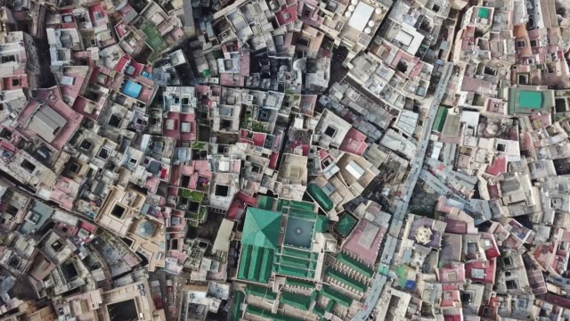 Aerial-view-on-tannery-in-old-Medina-in-Fes