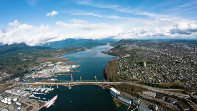 Flyover-Aerial-Second-Narrows-Bridge-Vancouver-BC-Canada