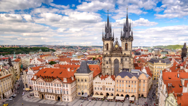 Prague-Czech-Republic-time-lapse-4K,-aerial-view-city-skyline-timelapse-at-Prague-old-town-square