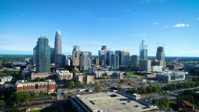 Charlotte,-North-Carolina,-USA-Skyline-Drone-Aerial