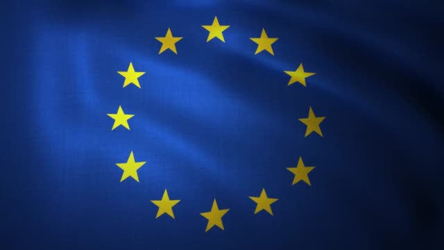 Schwenken-der-Flagge-der-Europäischen-Union.-Realistische-Nahaufnahme-Zeitlupe-3D-Animation