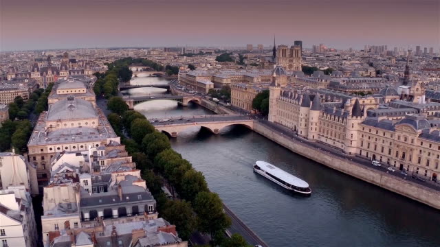 Aerial-view-of-Paris-during-sunset