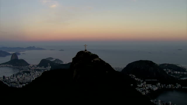 Rio-de-Janeiro,-Brazil-at-dusk,-aerial-shot