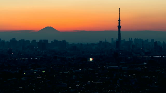 Time-lapse-Tokyo-Skyline-and-Fuji-mountain-from-day-to-night-sunset