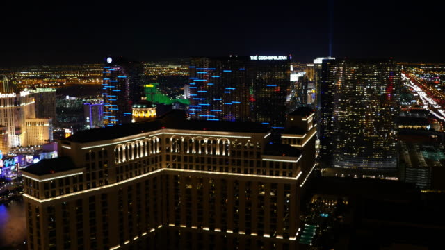 Vista-aérea-de-las-Vegas,-Nevada-del-Strip-de-Las-Vegas-de-noche