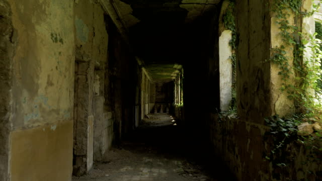Walking-in-the-abandoned-building-in-Tskaltubo,-Georgia