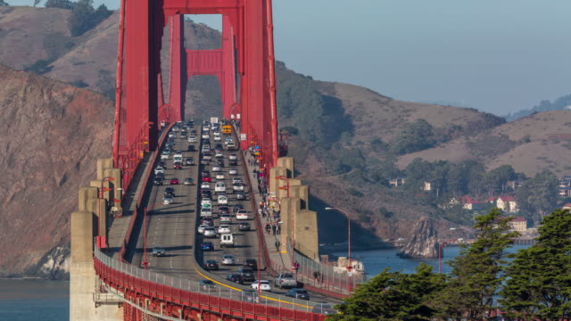 Golden-Gate-Bridge-in-San-Francisco-Verkehr-Tag-Timelapse