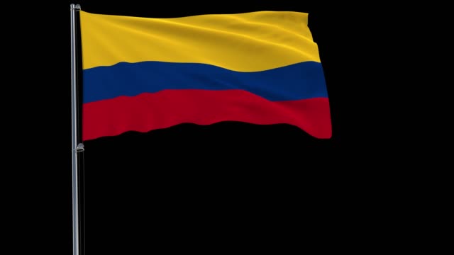 Flag-of-Colombia-on-a-flagpole-on-a-transparent,-4k-prores-4444-footage-with-alpha