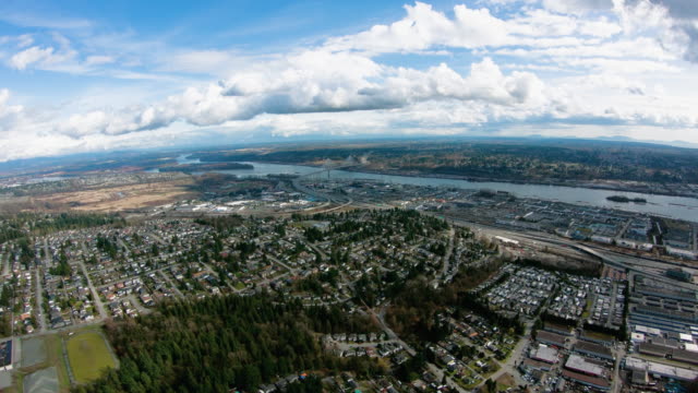 Coquitlam-BC-Canada-Aerial-View-Fraser-River-Highway-1-Port-Mann-Bridge