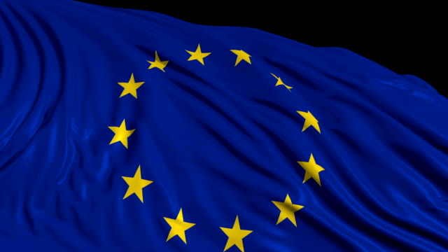 European-flag-in-slow-motion.-The-flag-develops-smoothly-in-the-wind