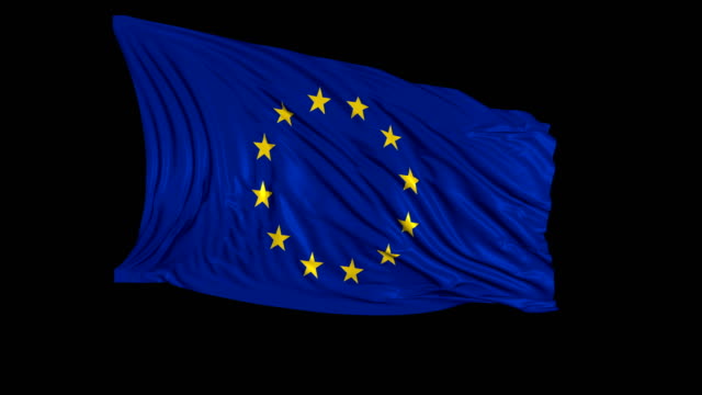 European-flag-in-slow-motion.-The-flag-develops-smoothly-in-the-wind