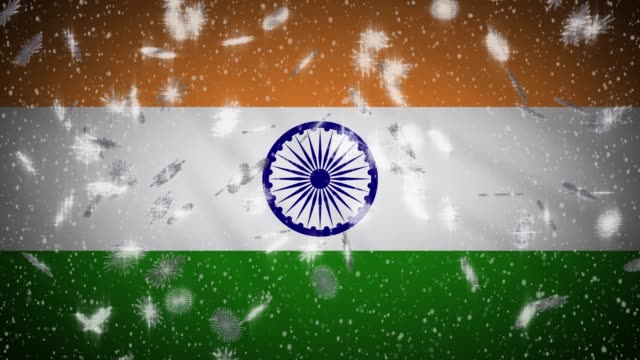 India-flag-falling-snow-loopable,-New-Year-and-Christmas-background,-loop