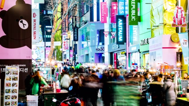 Stadt-Seoul-Myeong-Dong-Shopping-Bereich-Nacht-Timelpase