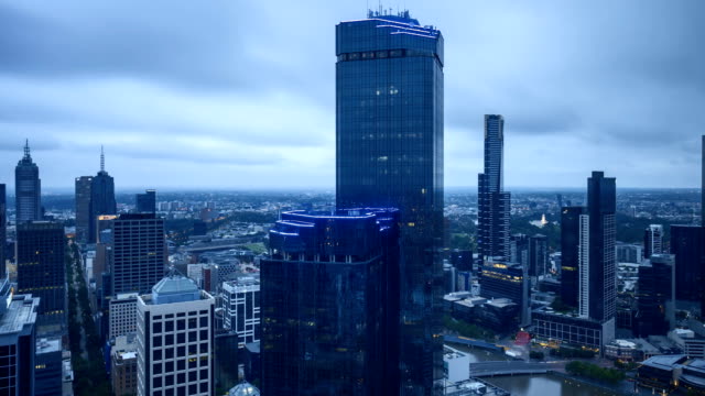 Skyline-von-Melbourne-bei-Sonnenaufgang