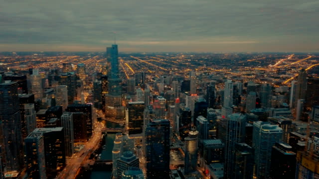 Skyline-von-Chicago-&-Bay-bei-Sonnenuntergang