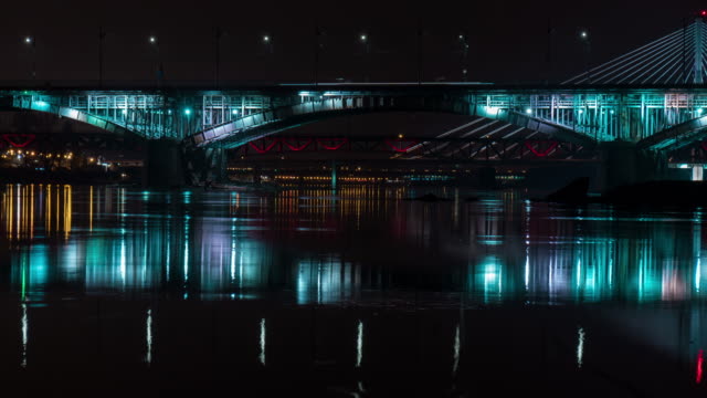 Night-timelapse-of-busy-bridges-in-Warsaw