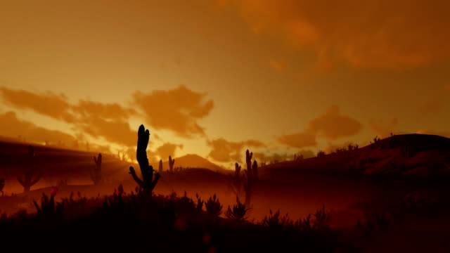 Woman-Running-in-the-Desert-with-Saguaro-Cactus-against-morning-Sunrise,-4K