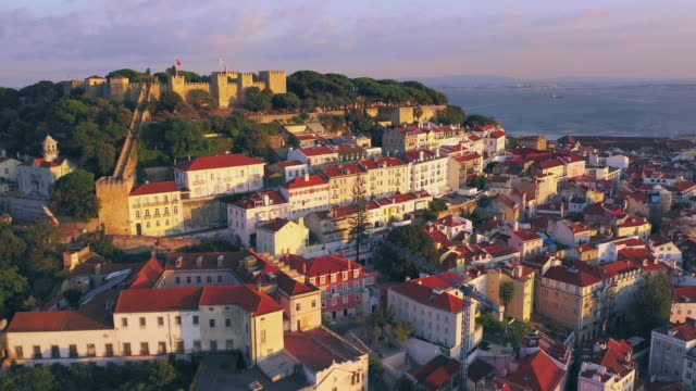 Aerial-view-of-Lisbon-at-Sunset
