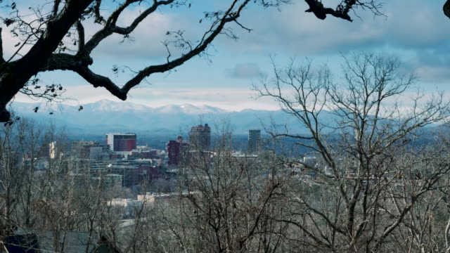 View-of-downtown-Asheville,-North-Carolina-facing-south-south-west-in-the-winter