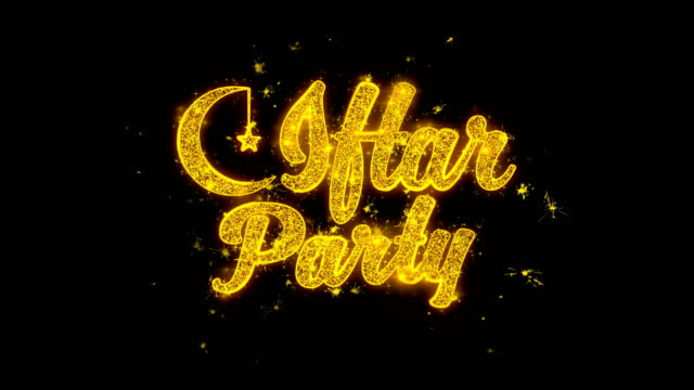 Iftar-Party-Wish-Text-sparks-Partículas-sobre-fondo-negro.