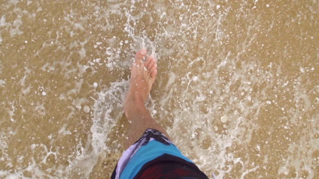 CÁMARA-LENTA-FPV:-Poca-caminando-en-el-agua-en-la-playa
