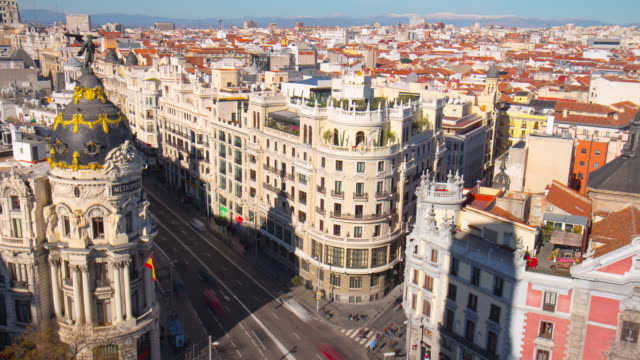 Madrid-día-gran-a-través-de-el-último-piso,-vista-Metropolis-4-K-lapso-de-tiempo-de-España