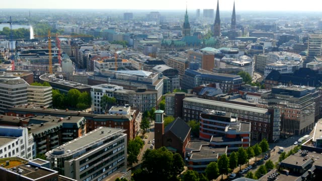 Aerial-view-of-Hamburg-city-in-sunny-day.-Germany