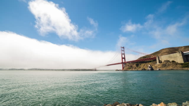 Golden-Gate-Bridge-mit-San-Francisco-Tag-Timelapse-Nebel