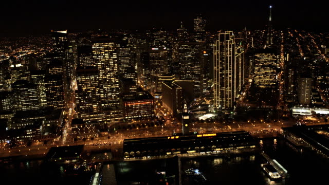 Aerial-illuminated-view-Port-area-San-Francisco-USA