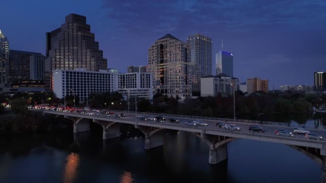 Profile-Aerial-View-of-Traffic-on-S-Congress-Avenue-Bridge-at-Dusk