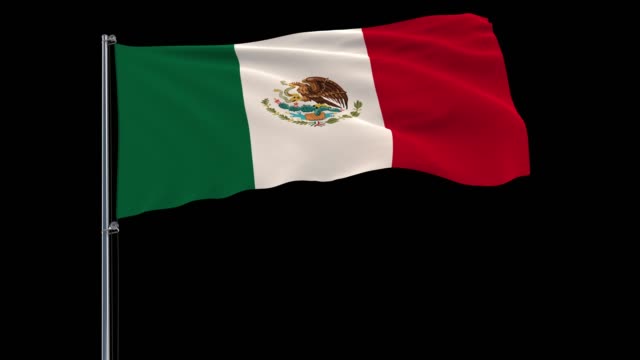 Aislar-la-bandera-de-México-en-un-asta-de-la-bandera-ondeando-en-el-viento-sobre-un-fondo-transparente,-render-3d,-4-k-prores-4444-metraje-con-transparencia-alfa.