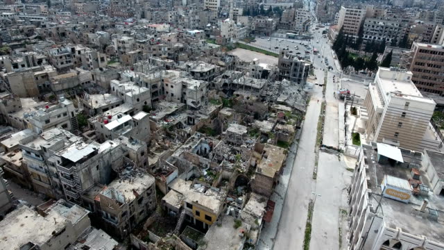 Aerial-shot-in-the-streets-after-bombing-in-Syria