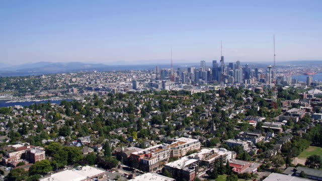 Breathtaking-Helicopter-View-of-Seattle-Behind-Queen-Anne-Hill