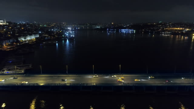Aerial-Drone-Footage-of-Cars-Passing-On-A-Ataturk-Bridge-on-Golden-Horn-Istanbul