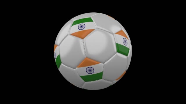 Pelota-de-fútbol-con-bandera-de-la-India,-bucle-alfa